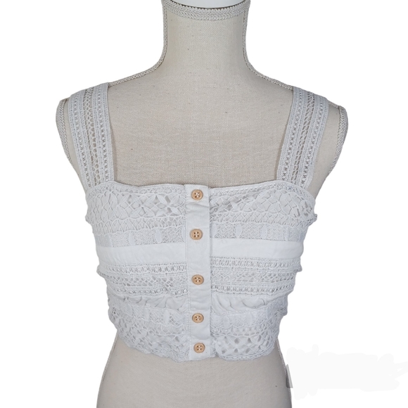 Goa Beachwear By Japna Tops - Goa Beachwear By Japna Women Sleeveless Crop Top Large White -Button Accents